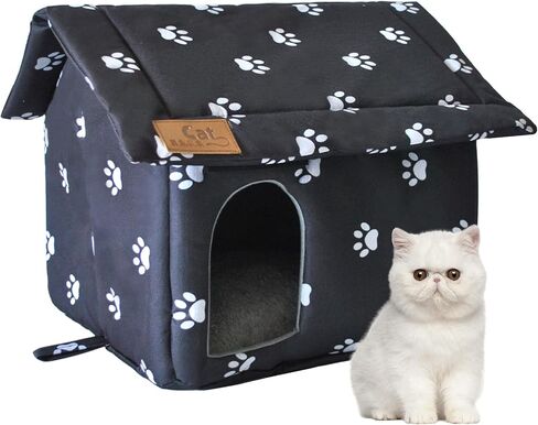 Cat House for Outdoor,Weatherproof Warm Feral Cats Shelter Outside/Indoor Collapsible Insulated Pet Houses Foldable Stray Cat Tent Cave for Kitty Puppy Small Animals Four Season(Black) in Saudi Arabia