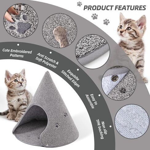 BEQHAUSE Cat Tent for Indoor Cats,Pet Teepee House,Removable Portable Indoor/Outdoor Pet Tent Scratch Resistant Hideaway Cat Caves with Non-Slip Bottom up to 22 Lbs（10.2 * 20.8 * 22.8in） Gery. in Saudi Arabia