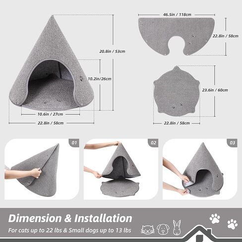 BEQHAUSE Cat Tent for Indoor Cats,Pet Teepee House,Removable Portable Indoor/Outdoor Pet Tent Scratch Resistant Hideaway Cat Caves with Non-Slip Bottom up to 22 Lbs（10.2 * 20.8 * 22.8in） Gery. in Saudi Arabia