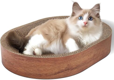ComSaf Cat Scratching Board - Cat Scratcher for Indoor Cats, Cardboard Cat Scratch Pad Oval Cat Scratcher Bed for Kitten, Durable Cat Scratcher Bowl Circle, Furniture Protector from Cat Claws in Saudi Arabia
