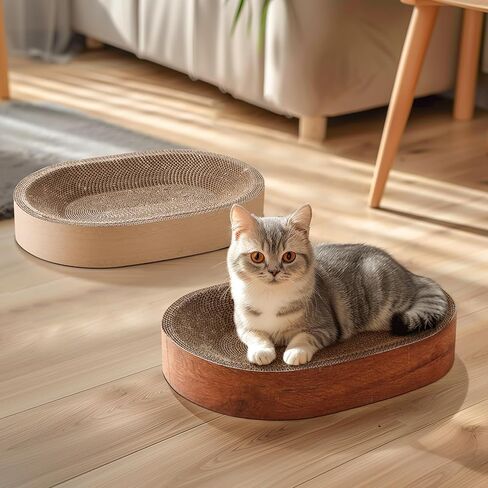 ComSaf Cat Scratching Board - Cat Scratcher for Indoor Cats, Cardboard Cat Scratch Pad Oval Cat Scratcher Bed for Kitten, Durable Cat Scratcher Bowl Circle, Furniture Protector from Cat Claws in Saudi Arabia