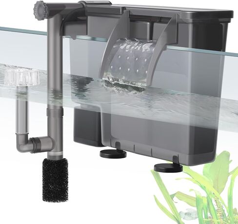 5W Hang-on Aquarium Filter, 124GPH Quiet Fish Tank Filter with Filter Sponge and Activated Carbon, Adjustable Waterfall Filter for 8-35 Gallon Fish Tank in Saudi Arabia