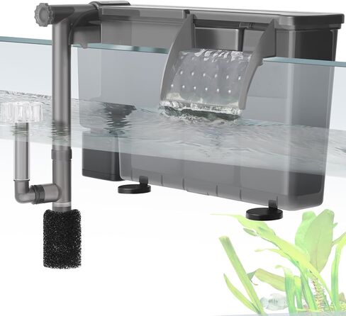 5W Hang-on Aquarium Filter, 124GPH Quiet Fish Tank Filter with Filter Sponge and Activated Carbon, Adjustable Waterfall Filter for 8-35 Gallon Fish Tank in Saudi Arabia