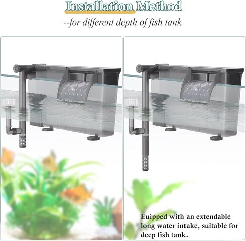 5W Hang-on Aquarium Filter, 124GPH Quiet Fish Tank Filter with Filter Sponge and Activated Carbon, Adjustable Waterfall Filter for 8-35 Gallon Fish Tank in Saudi Arabia