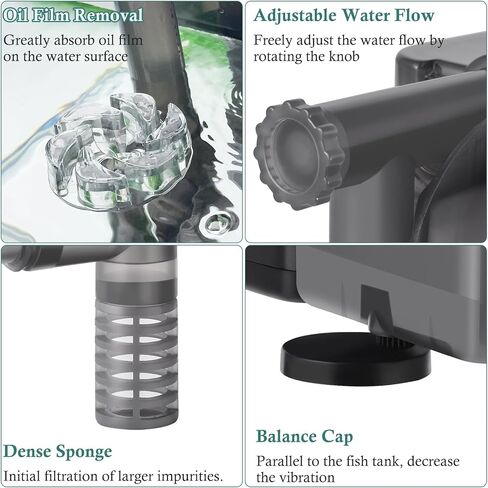 5W Hang-on Aquarium Filter, 124GPH Quiet Fish Tank Filter with Filter Sponge and Activated Carbon, Adjustable Waterfall Filter for 8-35 Gallon Fish Tank in Saudi Arabia