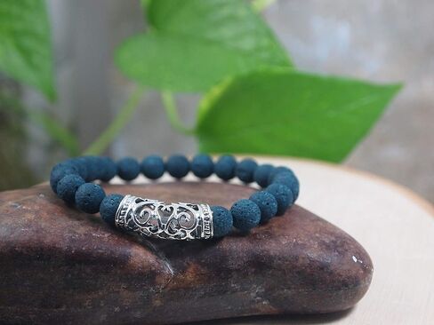 Aromatherapy Cuff Sterling Silver Bangles for Men Silver Aromatherapy Bracelet Sterling Silver Aromatherapy Bracelet Diffuser Bracelets for Women Bangle(Lava Rock+Sterling Silver) in Saudi Arabia