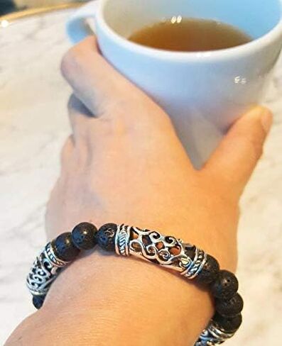 Aromatherapy Cuff Sterling Silver Bangles for Men Silver Aromatherapy Bracelet Sterling Silver Aromatherapy Bracelet Diffuser Bracelets for Women Bangle(Lava Rock+Sterling Silver) in Saudi Arabia