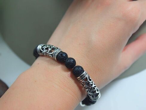 Aromatherapy Cuff Sterling Silver Bangles for Men Silver Aromatherapy Bracelet Sterling Silver Aromatherapy Bracelet Diffuser Bracelets for Women Bangle(Lava Rock+Sterling Silver) in Saudi Arabia