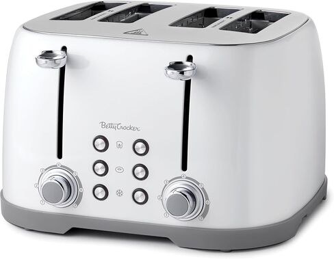 Betty Crocker 4-Slice Multi-Function Toaster, Toaster 4 Slice with Extra Wide Slots for Thick Bread, Bagel & Waffle, Toast Shade Control Dial, Slide Out Crumb Tray, White in Saudi Arabia