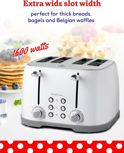 Betty Crocker 4-Slice Multi-Function Toaster, Toaster 4 Slice with Extra Wide Slots for Thick Bread, Bagel & Waffle, Toast Shade Control Dial, Slide Out Crumb Tray, White in Saudi Arabia