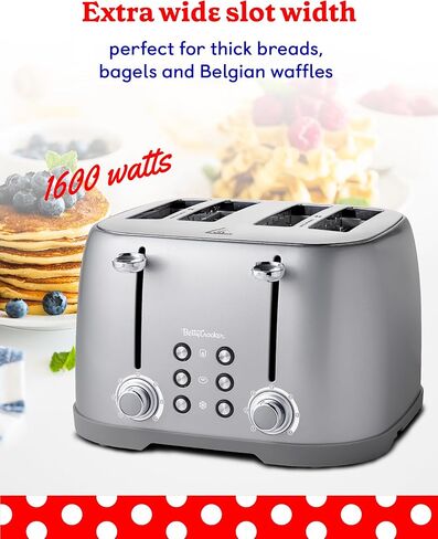 محمصة بيتي كروكر 4 شرائح متعددة الوظائف، محمصة خبز 4 شرائح مع فتحات واسعة للغاية للخبز السميك والخبز والوافل، قرص التحكم في ظل الخبز المحمص، صينية فتات الخبز، بيضاء in Kuwait