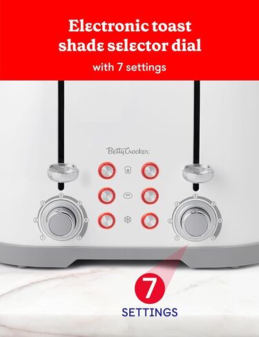 Betty Crocker 4-Slice Multi-Function Toaster, Toaster 4 Slice with Extra Wide Slots for Thick Bread, Bagel & Waffle, Toast Shade Control Dial, Slide Out Crumb Tray, White in Saudi Arabia