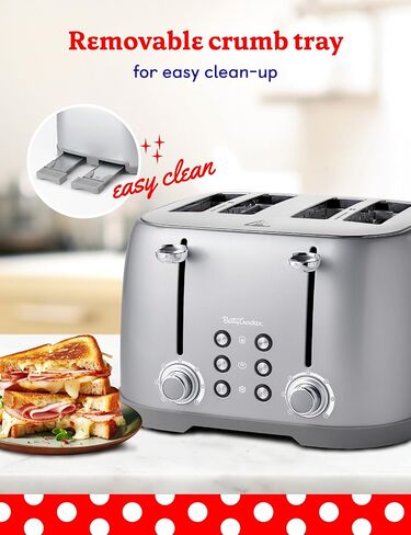 محمصة بيتي كروكر 4 شرائح متعددة الوظائف، محمصة خبز 4 شرائح مع فتحات واسعة للغاية للخبز السميك والخبز والوافل، قرص التحكم في ظل الخبز المحمص، صينية فتات الخبز، بيضاء in Kuwait