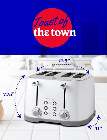 Betty Crocker 4-Slice Multi-Function Toaster, Toaster 4 Slice with Extra Wide Slots for Thick Bread, Bagel & Waffle, Toast Shade Control Dial, Slide Out Crumb Tray, White in Saudi Arabia