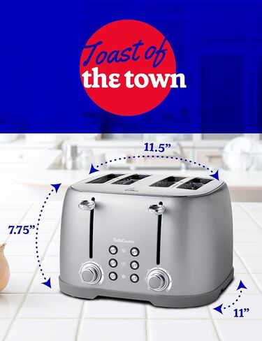 محمصة بيتي كروكر 4 شرائح متعددة الوظائف، محمصة خبز 4 شرائح مع فتحات واسعة للغاية للخبز السميك والخبز والوافل، قرص التحكم في ظل الخبز المحمص، صينية فتات الخبز، بيضاء in Kuwait