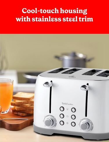 Betty Crocker 4-Slice Multi-Function Toaster, Toaster 4 Slice with Extra Wide Slots for Thick Bread, Bagel & Waffle, Toast Shade Control Dial, Slide Out Crumb Tray, White in Saudi Arabia