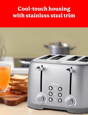 محمصة بيتي كروكر 4 شرائح متعددة الوظائف، محمصة خبز 4 شرائح مع فتحات واسعة للغاية للخبز السميك والخبز والوافل، قرص التحكم في ظل الخبز المحمص، صينية فتات الخبز، بيضاء in Kuwait