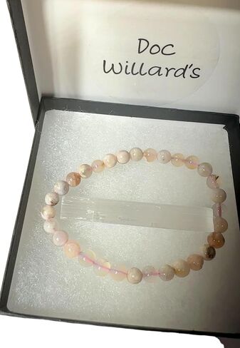 مجموعة هدايا كريستال مع سوار من العقيق الزهري وحجر السيلينيت وبطاقات معلوماتية سوار كريستال قابل للتمدد من الكريستال للشفاء الميتافيزيقي مقاس 7.25-7.50 بوصة للجنسين ريكي in Kuwait