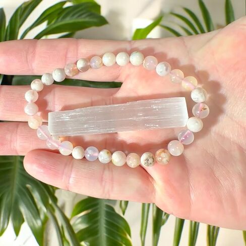 مجموعة هدايا كريستال مع سوار من العقيق الزهري وحجر السيلينيت وبطاقات معلوماتية سوار كريستال قابل للتمدد من الكريستال للشفاء الميتافيزيقي مقاس 7.25-7.50 بوصة للجنسين ريكي in Kuwait