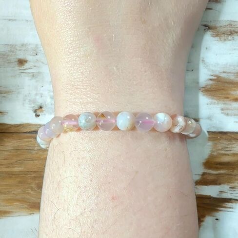 مجموعة هدايا كريستال مع سوار من العقيق الزهري وحجر السيلينيت وبطاقات معلوماتية سوار كريستال قابل للتمدد من الكريستال للشفاء الميتافيزيقي مقاس 7.25-7.50 بوصة للجنسين ريكي in Kuwait