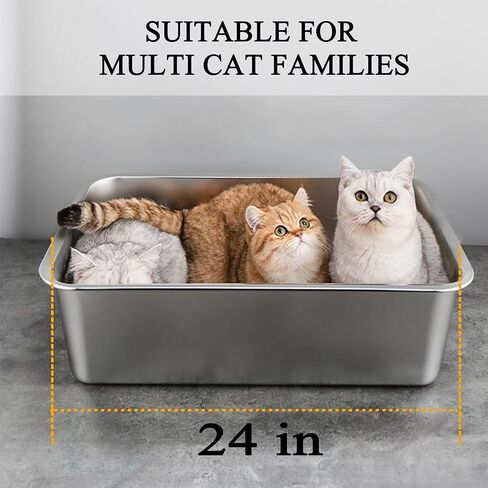 Large Stainless Steel Litter Box for Family with Multi-Cat High Sides Metal Cat Litter Tray for Kitty Never Absorb Odor Indoor Easy Clean Cat Litter Pan(24" Lx16 Wx6 H) in Saudi Arabia