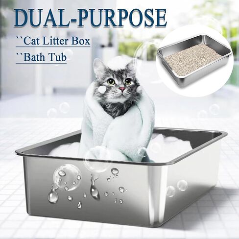 Large Stainless Steel Litter Box for Family with Multi-Cat High Sides Metal Cat Litter Tray for Kitty Never Absorb Odor Indoor Easy Clean Cat Litter Pan(24" Lx16 Wx6 H) in Saudi Arabia