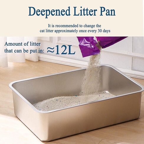 Large Stainless Steel Litter Box for Family with Multi-Cat High Sides Metal Cat Litter Tray for Kitty Never Absorb Odor Indoor Easy Clean Cat Litter Pan(24" Lx16 Wx6 H) in Saudi Arabia
