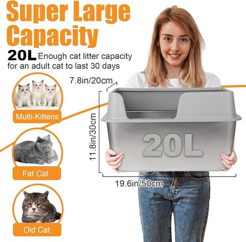 صندوق فضلات القطط مغلق من الفولاذ المقاوم للصدأ، صندوق فضلات كبير السعة بجوانب عالية، وعاء فضلات معدني طويل الأمد مع غطاء، خالٍ من الرائحة، مضاد لتسرب البول، سهل التنظيف، يشمل مغرفة وحصيرة in Kuwait