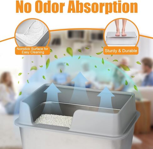 صندوق فضلات القطط مغلق من الفولاذ المقاوم للصدأ، صندوق فضلات كبير السعة بجوانب عالية، وعاء فضلات معدني طويل الأمد مع غطاء، خالٍ من الرائحة، مضاد لتسرب البول، سهل التنظيف، يشمل مغرفة وحصيرة in Kuwait