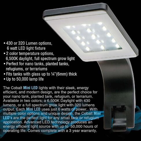 Cobalt Aquatics Freshwater Plant LED Light – 8000K - Black - Perfect for Fish Aquariums & Tanks - Enhances Aquarium Decorations & Plant Growth in Saudi Arabia