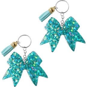 سلسلة مفاتيح لامعة على شكل فيونكة - سلاسل مفاتيح ساحرة للفتيات ملحقات حقيبة الظهر التشجيعية، هدية مبهجة لقادة المشجعين وأعضاء الفريق - أزرق فاتح/قطعتين in Kuwait