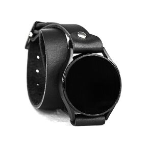 Leather double wrap band 20mm 22mm Compatible with Samsung Galaxy Watch Classic Active and other Smart watches with a classic lug, Handmade UA 2810 (black leather + steel + 6.3-7.3 in + 20mm)