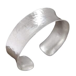 Hammered Sterling Silver Handmade Wide Cuff Bracelet, Minimalist Shiny Silver Slight Concave Edges, 6 1/2 inches Long Cuff (S-M), Gift for Her
