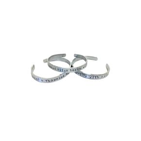 "A journey of a thousand miles begins with a single step" inspirational quote bracelet, non-tarnish aluminum cuff bracelet