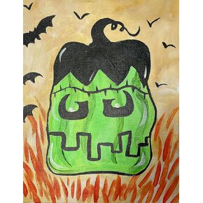Paint Your Own Pre-Drawn Canvas Kit for Kids, Halloween Frankenstein Theme, DIY Paint Party Kit - Paint Brush & Color Mixing Chart - Handmade & Stenciled (8" x 10")