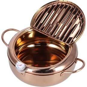 Mumusuki Deep Fryer Pot, Stainless Steel Tempura Deep Fryer with Temperature Control and Oil Drip Drainer Rack, for Kitchen French Fries Chicken(Rose gold)