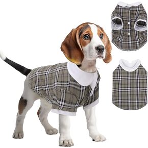 Plaid Dog Shirt for Small Dogs, Summer and Fall Dog Clothes with Touch Fastener, Dog Clothes for Small to Medium Dogs Double-Layer Design, Stylish and Comfortable Dog Clothing