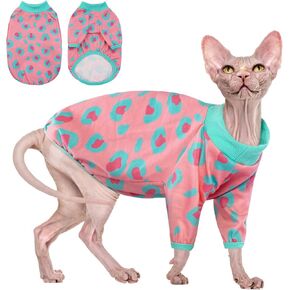 DENTRUN Sphynx Hairless Cats Shirt Breathable Cat Daily Wear Clothes Pullover Kitten Leopard Print Vest Adorable Pajamas Jumpsuit Soft Apparel for Cat's Only