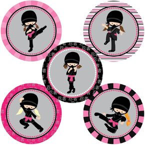 Ninja Girl Sticker Labels by Adore By Nat - Party Favors and Envelope Seal Party Supplies Decoration - Set of 50