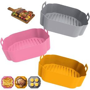 Pieces of 3 Silicone Air Fryer Liners Reusable for 4 To 7 Qt, Air Fryer Basket Silicone Liners Pot with Handles, Airfryer Liners Silicone Baking Tray Pots for Air Fryer Accessories