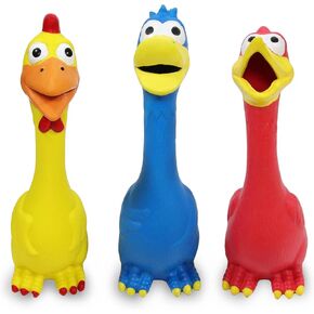 Latex Squeaky Chicken Dog Toy, Rubber Chicken Woodpecker Duck for Pet Dogs, Standing Animal Interactive Dog Chew Toys for Small Medium Large Dogs, BPA-Free (3 Pack)