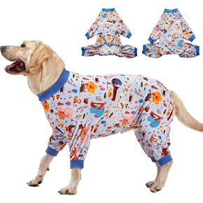 LovinPet Pajamas for Big Dogs, Pet Anxiety Relief, Sun Protection Dog Pajamas, Lightweight Stretchy Knit Fabric, Woodland Musicians Print Large Dog Pjs, Dog Surgical Recovery Shirt, Pet PJ's/XXL