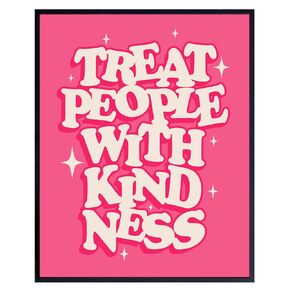 Kind Wall Art - Be Kind Wall Decor - Treat People With Kindness - Maximalist Wall Art for Women - Minimalist Aesthetic Eclectic Decor - Pink Living room Wall Art - Inspiring Wall Art - Retro Wall Art