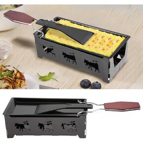 Non-Stick Cheese Raclette, Portable Candlelight Cheese Raclett, Cheese Melter Pan with Foldable Wood Handle, Rotaster Baking Tray Stove Set
