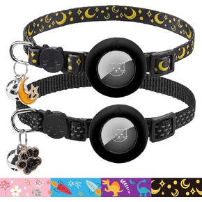 PUPTECK Airtag Cat Collar Breakaway 2 Pack with Bells, Reflective Kitten Collar with Air Tag Holder for Boy Girl Kitty and Puppies, Soft, Purple