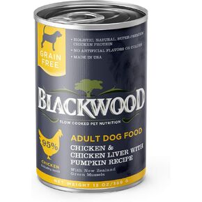 Blackwood Pet Food Grain Free Wet Dog Food Made in USA [All Natural Canned Dog Food], Chicken & Chicken Liver with Pumpkin, 13 oz. can, Pack of 12, brown