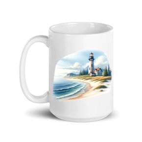 Lighthouse Beach Themed Ocean Lover Ceramic 15oz Coffee Mug Nautical (L1)