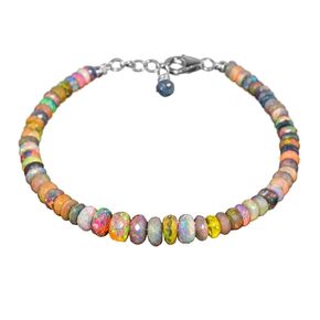InfinityGemsArt Natural Black Ethiopian Opal Gemstone Beaded Dainty Bracelet, October Birthstone, Healing Stones Beads Premium Gift Jewelry in Rhodium Plated 925 Sterling Silver Chain 8 inch