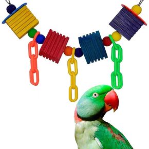 Super Bird Creations SB1141 Groovy Chains Bird Toy - Ideal for Cockatoos Macaws African Greys - Perfect for Chewing Entertainment & Boredom Relief - Colorful Blocks - Large to XL Bird Size, 20" x 3.5"