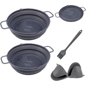 2Pack Air Fryer Silicone Liners Collapsible Rectangle Air Fryer Silicone Pot, Reusable Silicone Air Fryer Basket Accessories with 2Golves